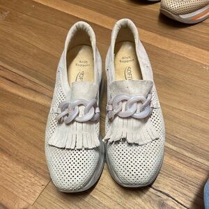 Softwaves Cream Loafers with Chain Accent